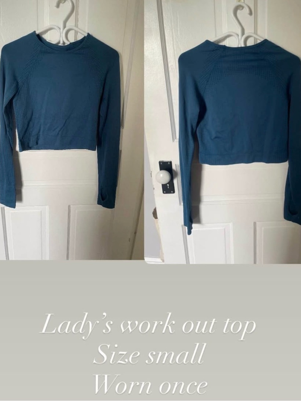 Seamless Long Sleeve Cropped Workout Top - Teal Blue